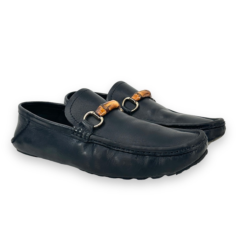 Gucci Black Bamboo Horsebit Leather Slip On Loafers